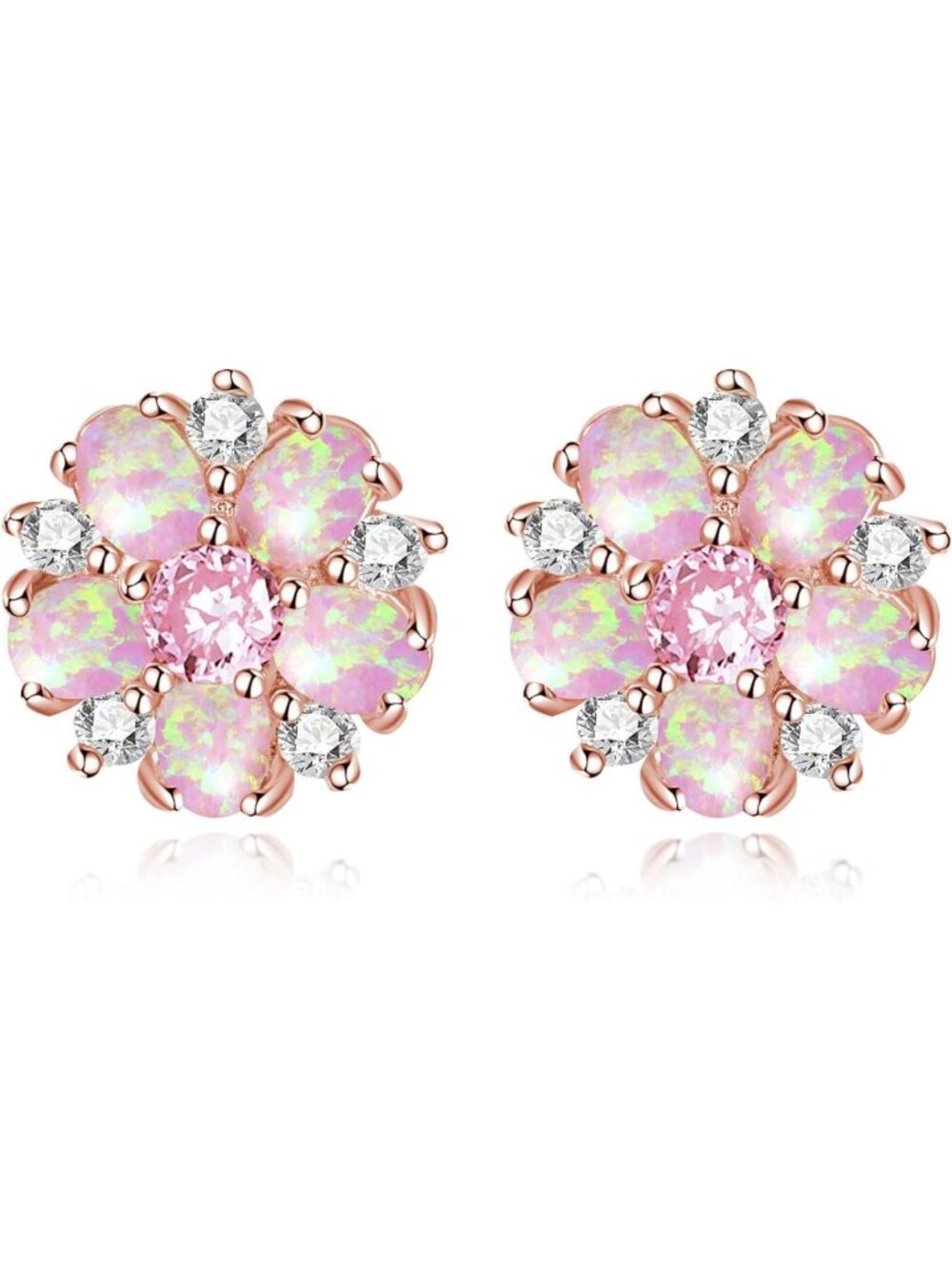 Elegant Flower Opal Stud Earrings in Sterling Silver or White Gold - Perfect